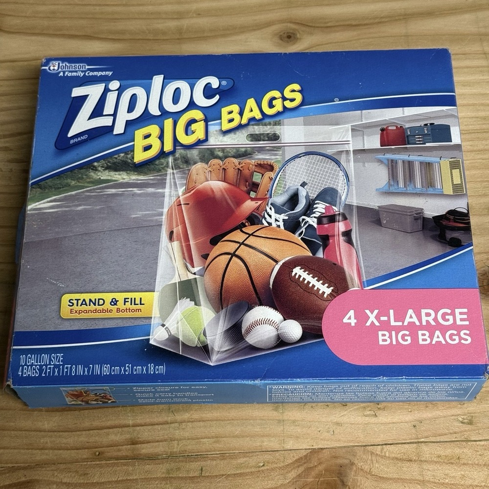 Ziploc 4 XL Big Bags 10 Gallon Size Storage New‎ Sealed NOS